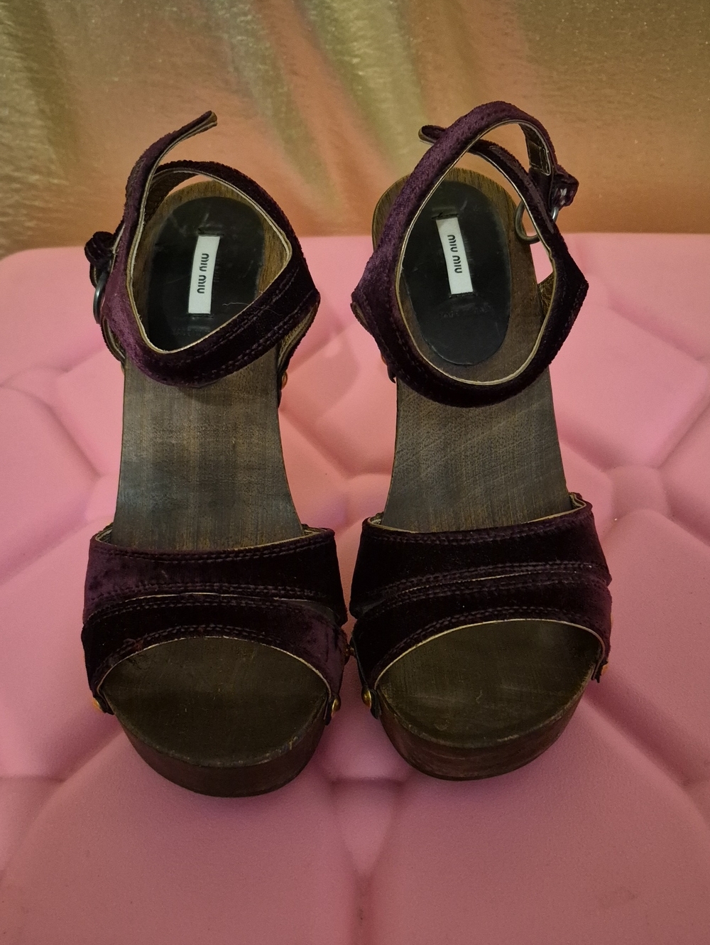 Miu Miu Deep Plum Velvet Platform Sandals